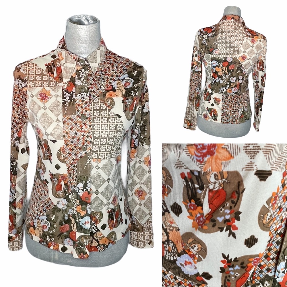 Vintage Sears Jr. Bazaar Mod 60s 70s Printed Top